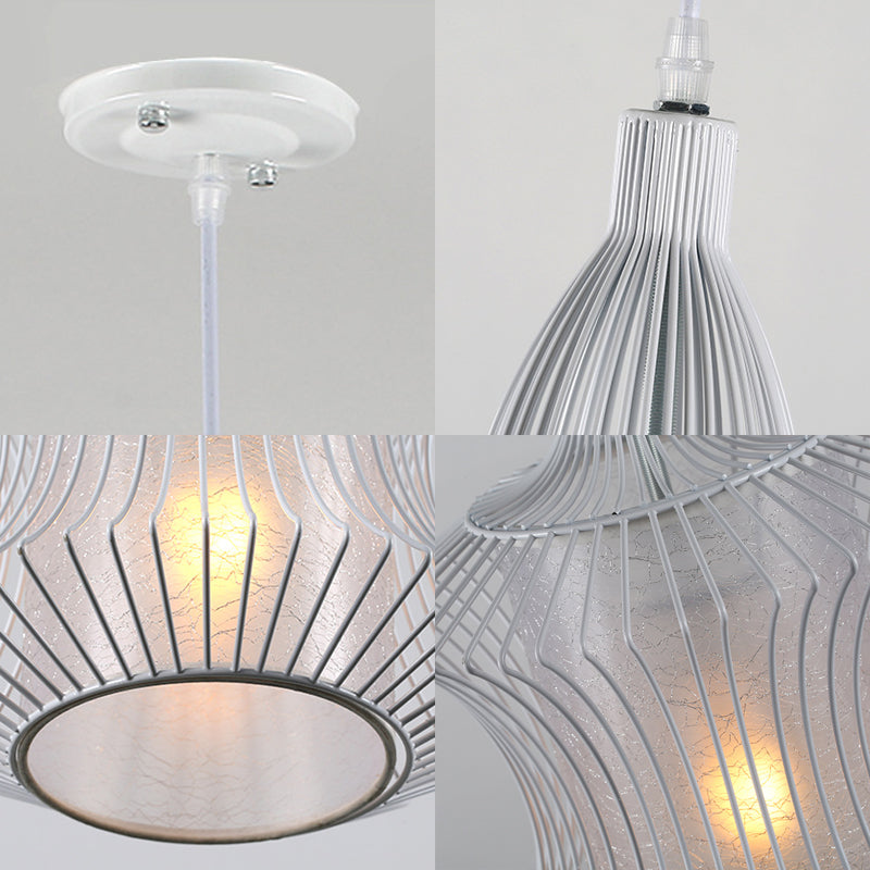 Modern Silver Lantern Cage Pendant Light with Cylinder Shade