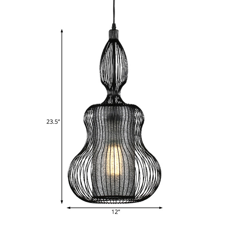Gourd Cage Pendant Light - Simple Style Metal Black Hanging Light with Cylinder Shade
