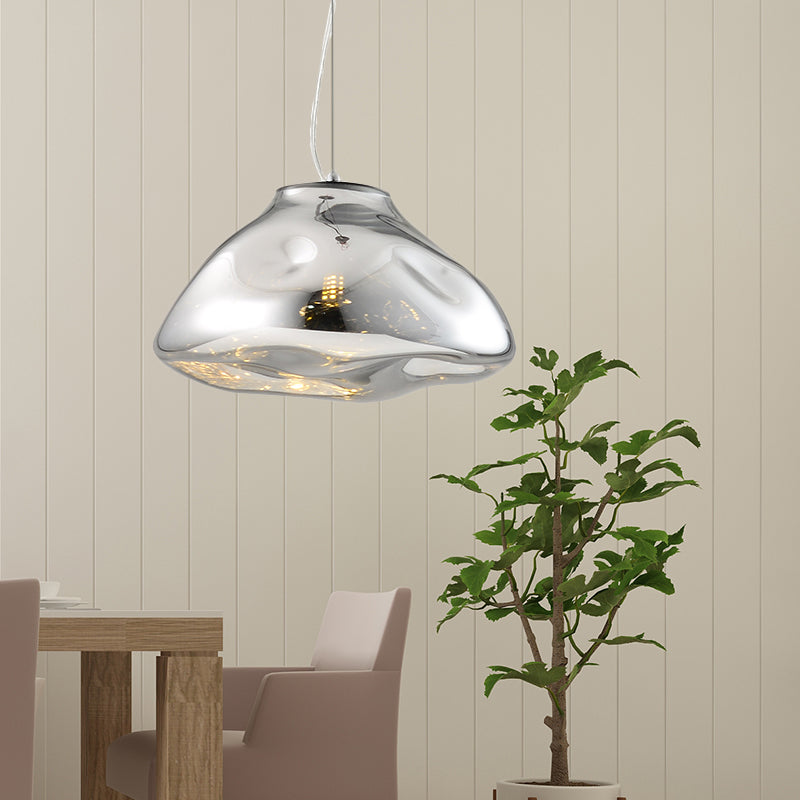 Modern Glass Pendant Light - Irregular Melt Design - Silver/Red/Blue - Living Room Ceiling Light - 8"/12" Wide