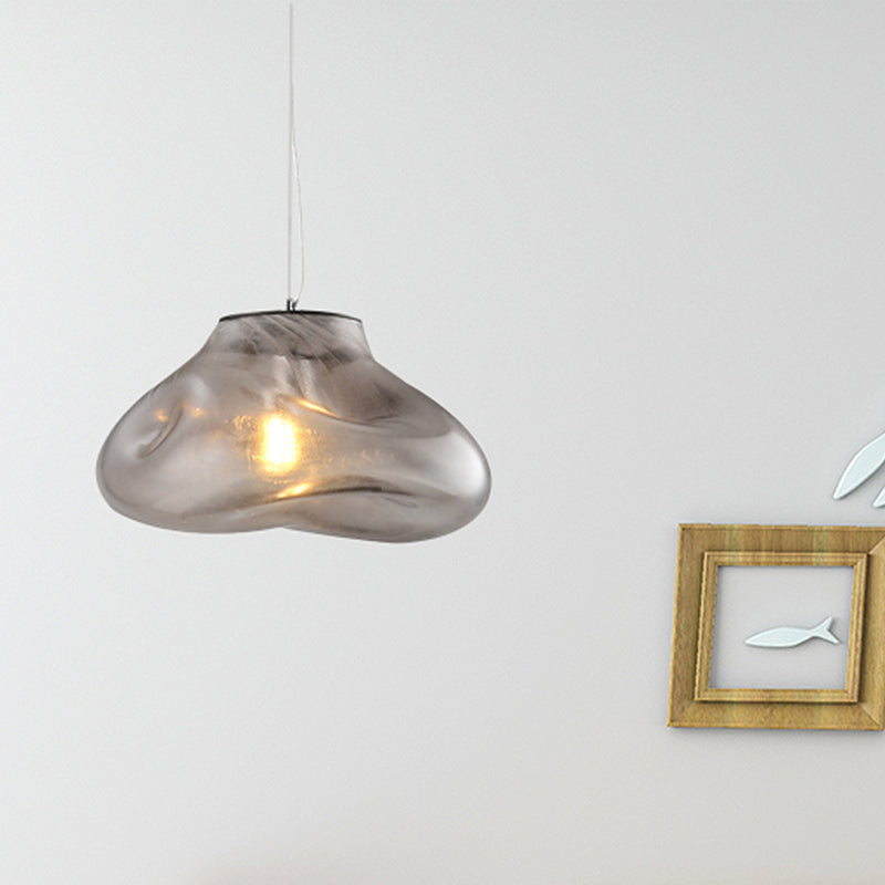 Modern Irregular Glass Pendant Light Silver/Red/Blue 1-Light 8/12 Wide Ideal For Living Room Ceiling