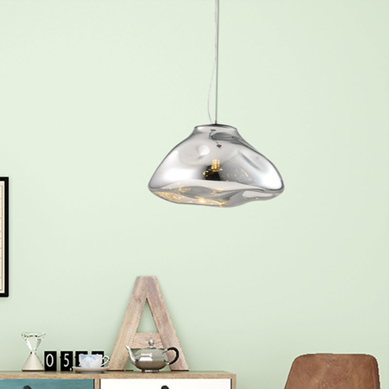 Modern Glass Pendant Light - Irregular Melt Design - Silver/Red/Blue - Living Room Ceiling Light - 8"/12" Wide