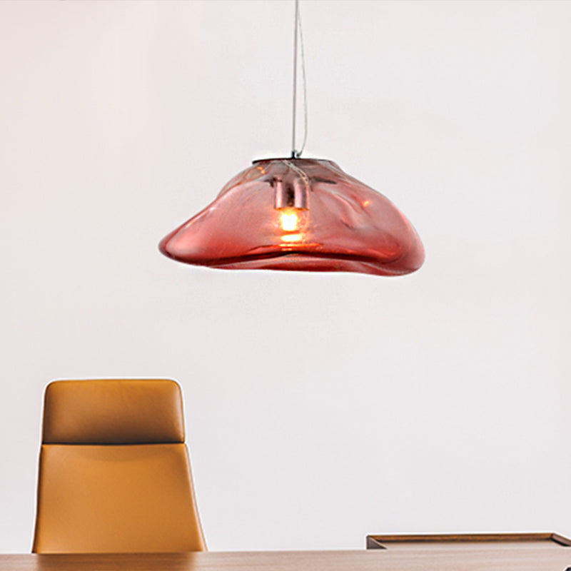 Modern Irregular Glass Pendant Light Silver/Red/Blue 1-Light 8/12 Wide Ideal For Living Room Ceiling