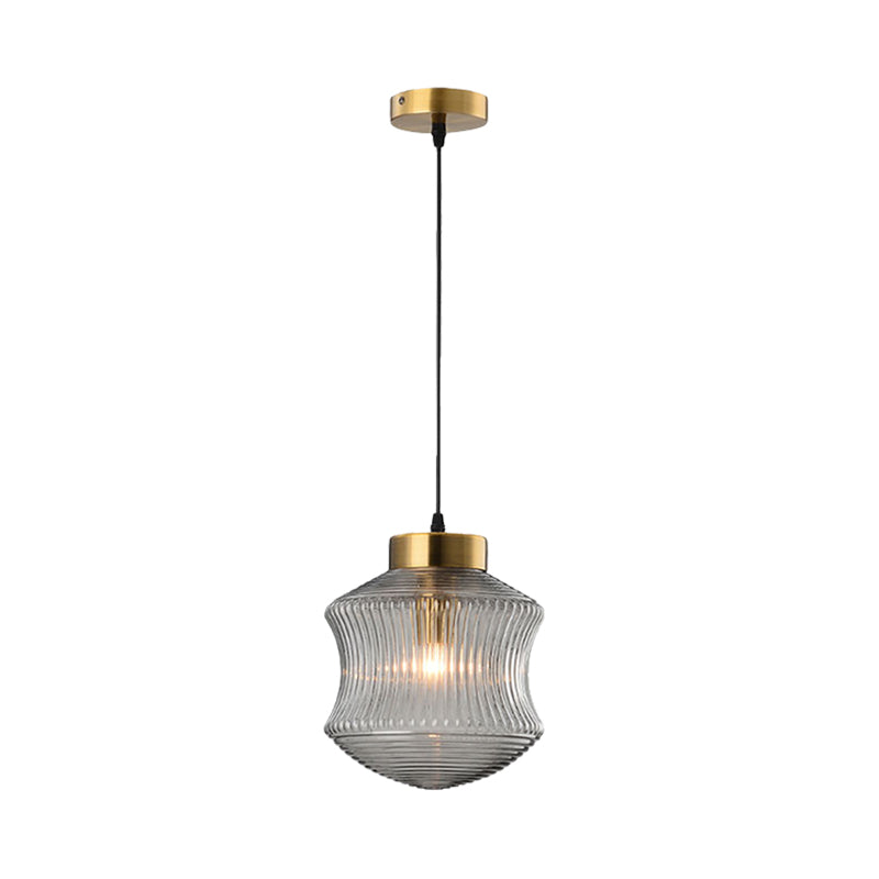 Contemporary Lantern Pendant Light with Prismatic Glass - Amber/Smoke Gray, Gold Finish