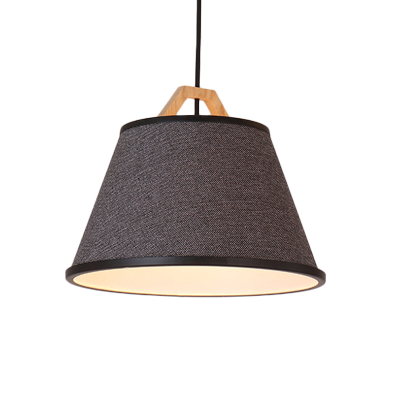 Modern Barrel Pendant Light: Gray/Flaxen Fabric 1-Light Suspension For Dining Room