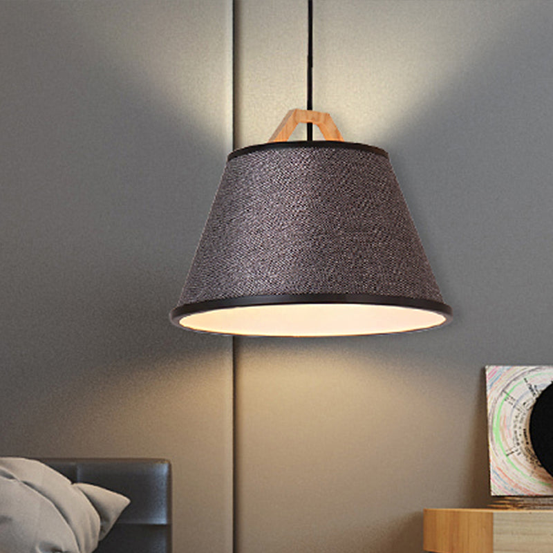 Modern Barrel Pendant Light: Gray/Flaxen Fabric 1-Light Suspension For Dining Room