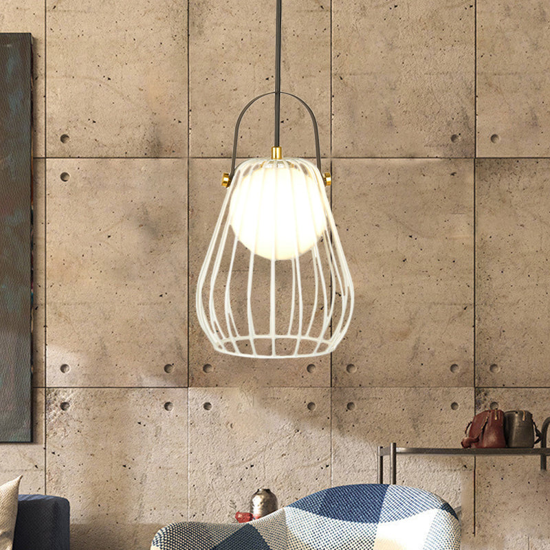 Gourd Cage Pendant Light Kit - Minimalist Metal Hanging Ceiling Light (1 Light) in Black/White/Rose Gold