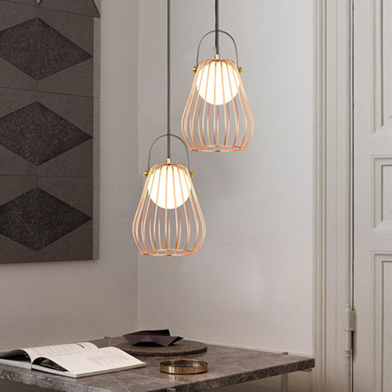 Gourd Cage Pendant Light Kit - Minimalist Metal Hanging Ceiling Rose Gold