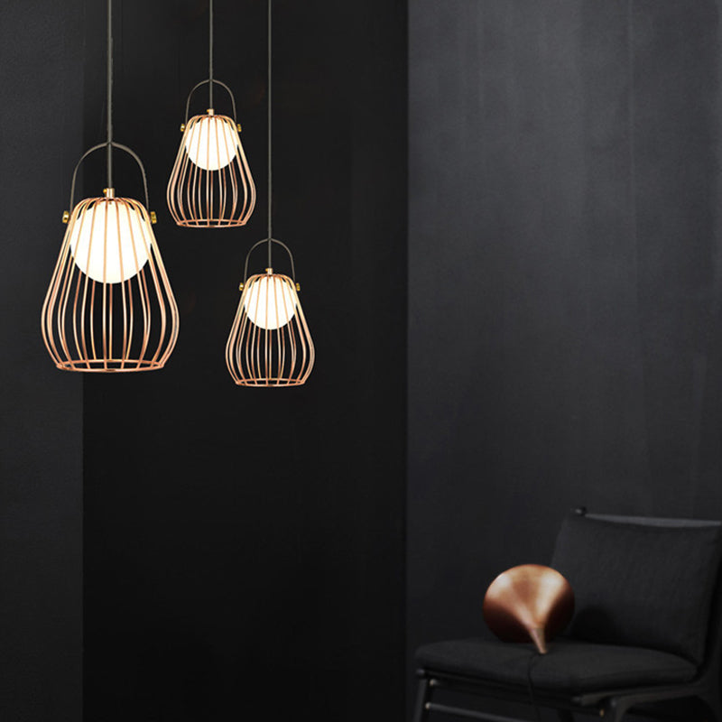 Gourd Cage Pendant Light Kit - Minimalist Metal Hanging Ceiling Light (1 Light) in Black/White/Rose Gold