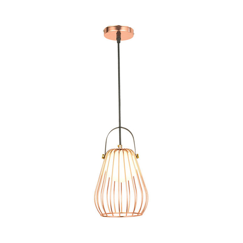Gourd Cage Pendant Light Kit - Minimalist Metal Hanging Ceiling Light (1 Light) in Black/White/Rose Gold