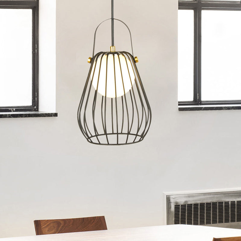 Gourd Cage Pendant Light Kit - Minimalist Metal Hanging Ceiling Light (1 Light) in Black/White/Rose Gold