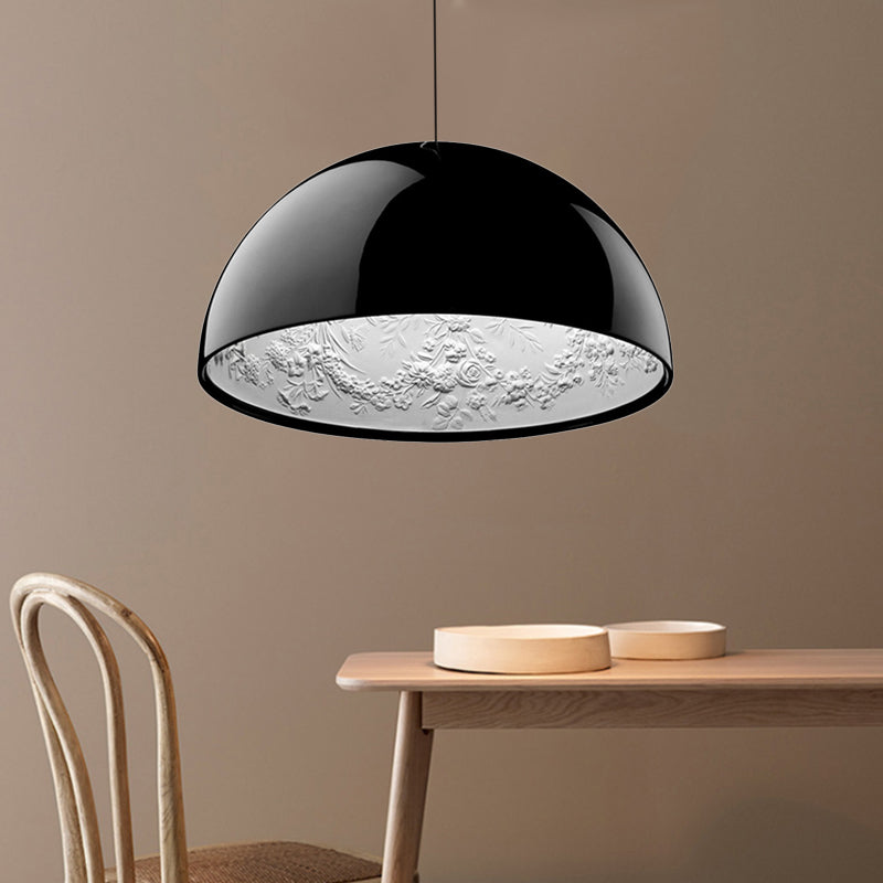 Dome Shade Pendant Lamp with Floral Interior Modern Metal Ceiling Light, 1 Light Gold/Coffee/Black, 16"/23.5"/35.5" Wide