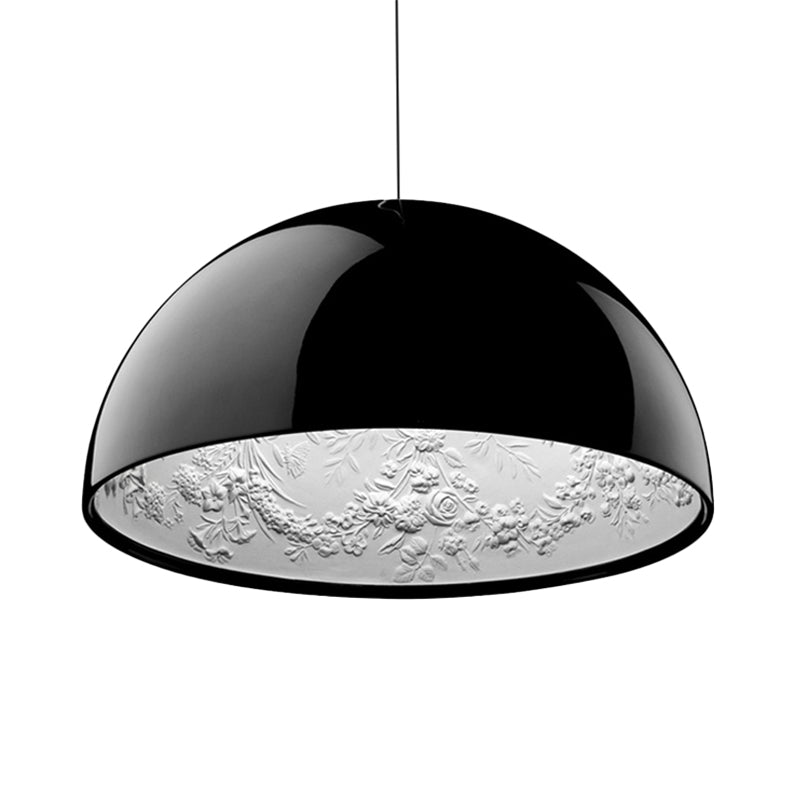 Dome Shade Pendant Lamp with Floral Interior Modern Metal Ceiling Light, 1 Light Gold/Coffee/Black, 16"/23.5"/35.5" Wide
