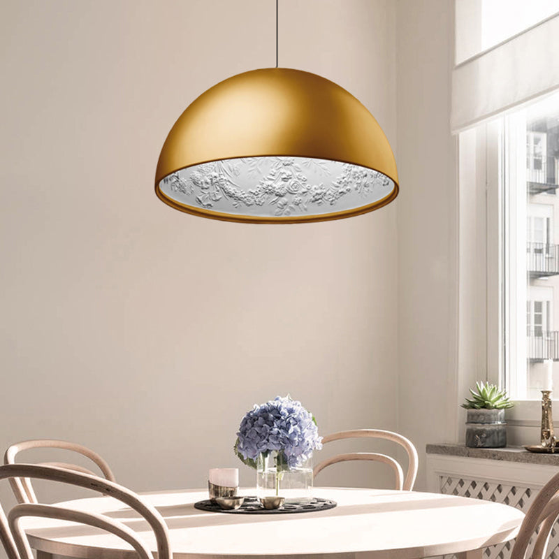 Dome Shade Pendant Lamp with Floral Interior Modern Metal Ceiling Light, 1 Light Gold/Coffee/Black, 16"/23.5"/35.5" Wide