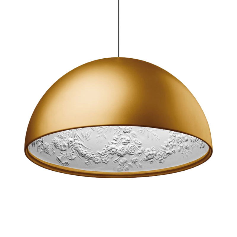 Dome Shade Pendant Lamp with Floral Interior Modern Metal Ceiling Light, 1 Light Gold/Coffee/Black, 16"/23.5"/35.5" Wide