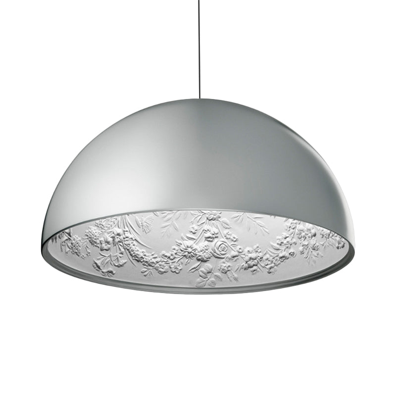 Dome Shade Pendant Lamp with Floral Interior Modern Metal Ceiling Light, 1 Light Gold/Coffee/Black, 16"/23.5"/35.5" Wide
