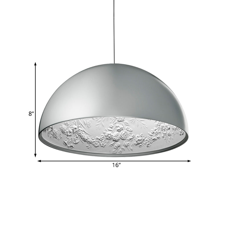 Dome Shade Pendant Lamp with Floral Interior Modern Metal Ceiling Light, 1 Light Gold/Coffee/Black, 16"/23.5"/35.5" Wide