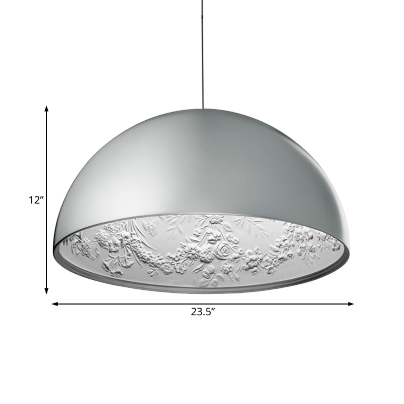 Dome Shade Pendant Lamp with Floral Interior Modern Metal Ceiling Light, 1 Light Gold/Coffee/Black, 16"/23.5"/35.5" Wide