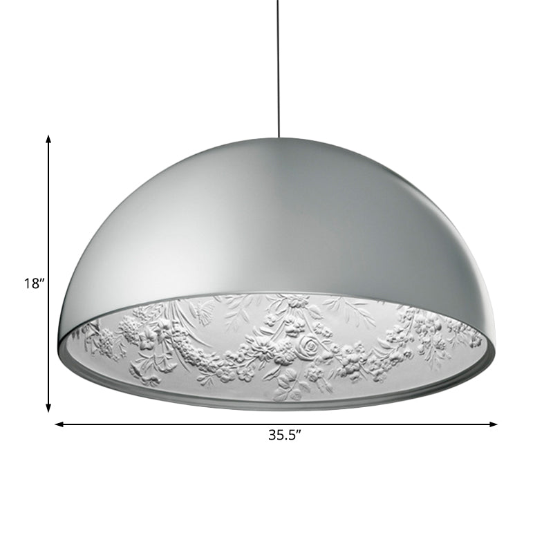 Dome Shade Pendant Lamp with Floral Interior Modern Metal Ceiling Light, 1 Light Gold/Coffee/Black, 16"/23.5"/35.5" Wide