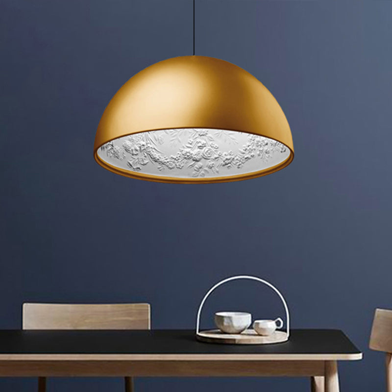 Dome Shade Pendant Lamp with Floral Interior Modern Metal Ceiling Light, 1 Light Gold/Coffee/Black, 16"/23.5"/35.5" Wide