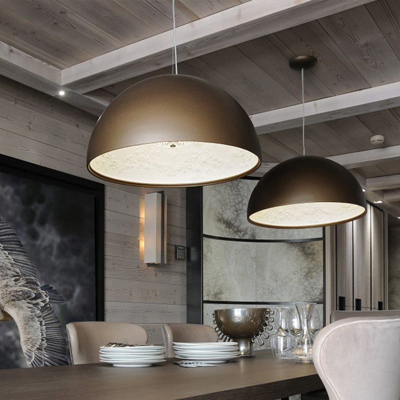 Dome Shade Pendant Lamp with Floral Interior Modern Metal Ceiling Light, 1 Light Gold/Coffee/Black, 16"/23.5"/35.5" Wide