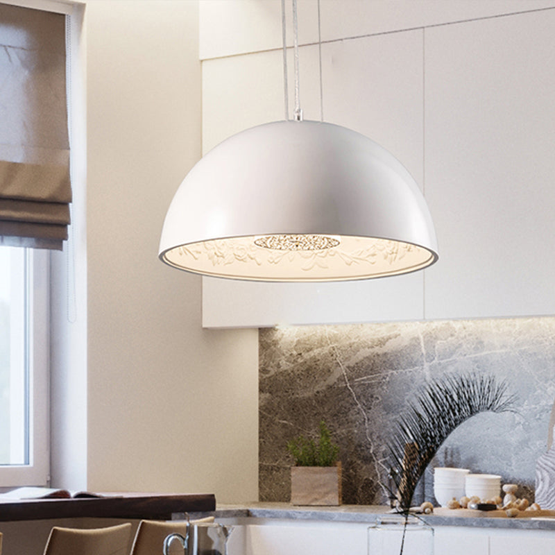 Dome Shade Pendant Lamp with Floral Interior Modern Metal Ceiling Light, 1 Light Gold/Coffee/Black, 16"/23.5"/35.5" Wide