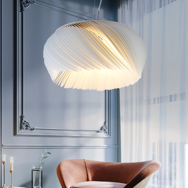 White Drum Pendant Light - Simple Style 1 Plastic Hanging For Living Room