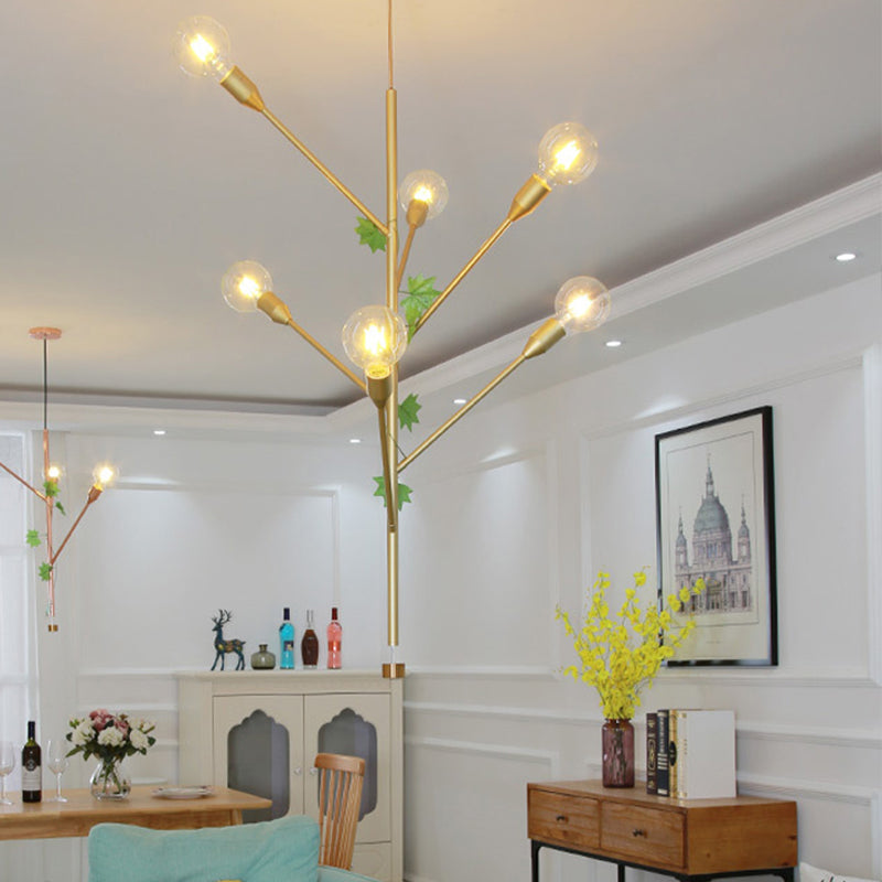 Modern Metal Pendant Lamp - Branch Design With 3/6 Lights In Gold/Rose Gold Cluster Perfect For