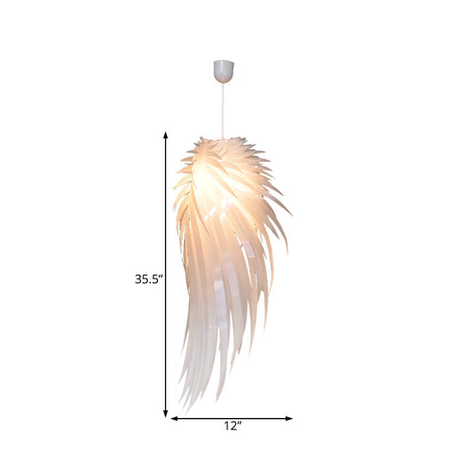 Contemporary White Wing Ceiling Pendant - 1 Light Plastic 23.5/35.5/47 Wide