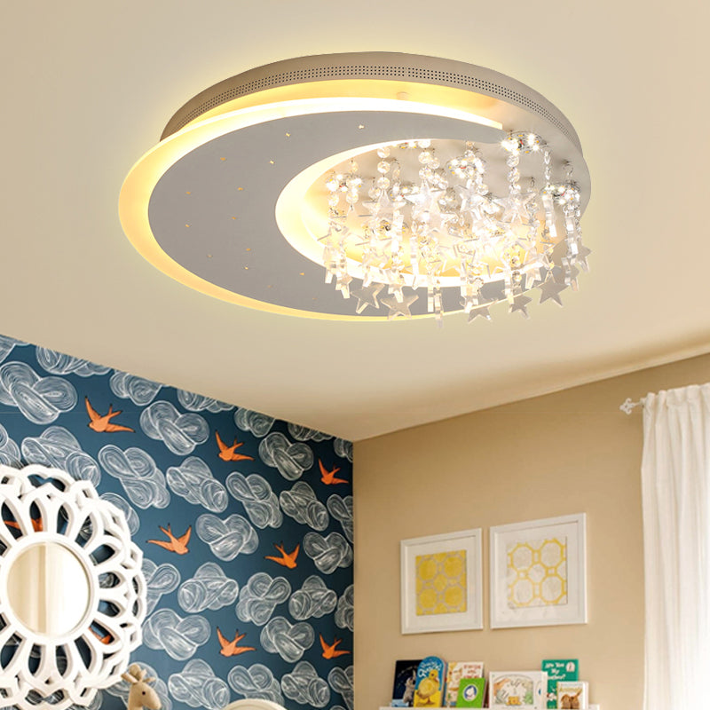 Crystal Deco LED Flushmount Ceiling Light for Kid's Bedroom - Modern & White