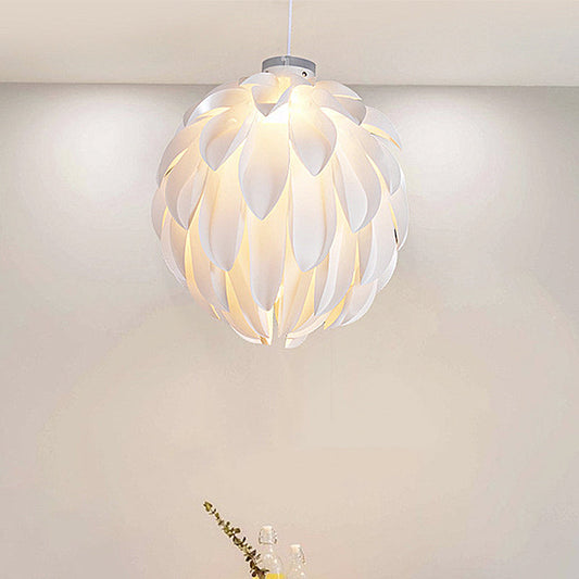 Art Deco Flower Pendant Light - White Plastic Ceiling For Dining Room 16/19.5 Wide / 16