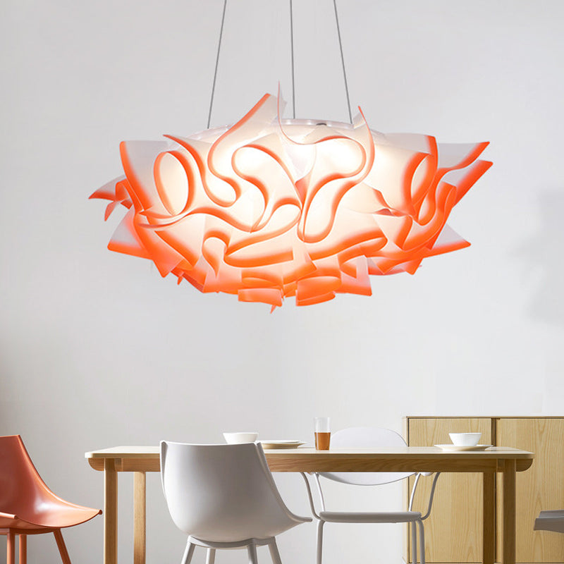 Flower Design Pendant Light - Art Deco Acrylic Single Pink/Orange/Blue Dining Room Ceiling