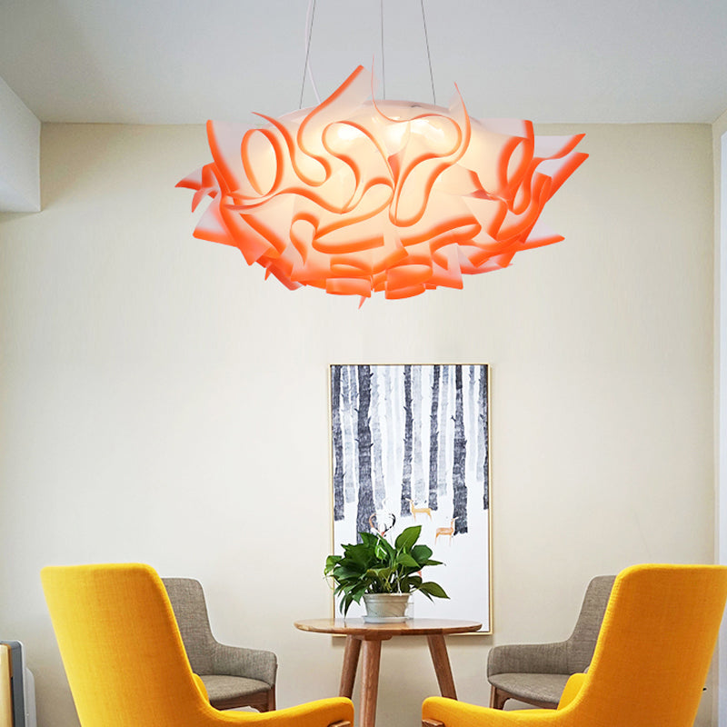 Flower Design Pendant Light - Art Deco Acrylic Single Pink/Orange/Blue Dining Room Ceiling Orange