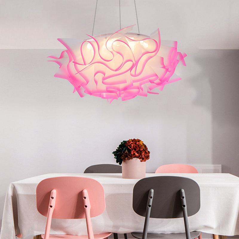 Flower Design Pendant Light - Art Deco Acrylic Single Pink/Orange/Blue Dining Room Ceiling Pink