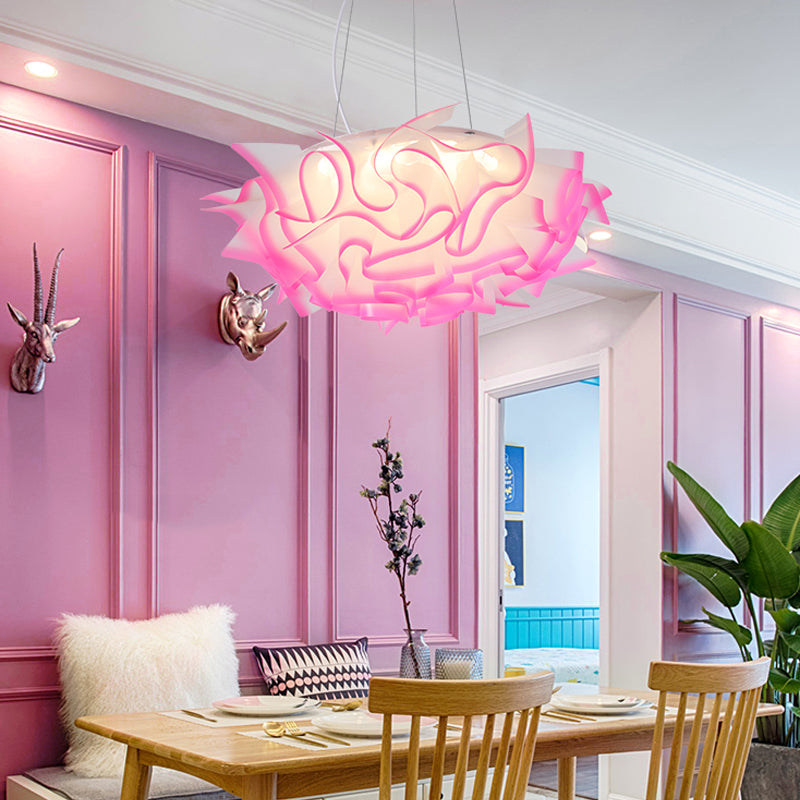 Flower Design Pendant Light - Art Deco Acrylic Single Pink/Orange/Blue Dining Room Ceiling