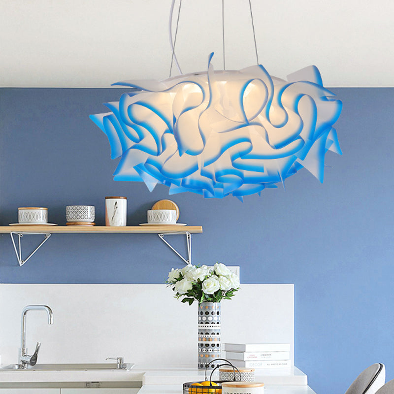 Flower Design Pendant Light - Art Deco Acrylic Single Pink/Orange/Blue Dining Room Ceiling Blue