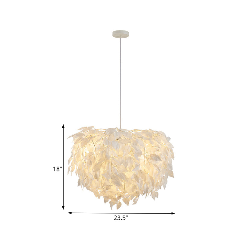Lampe suspendue moderne en tissu blanc à feuilles - Luminaire suspendu pour chambre à coucher à 1 lumière, 19,5"/23,5"/27,5" de large