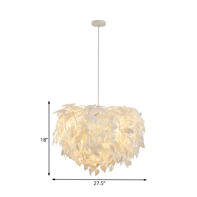Lampe suspendue moderne en tissu blanc à feuilles - Luminaire suspendu pour chambre à coucher à 1 lumière, 19,5"/23,5"/27,5" de large