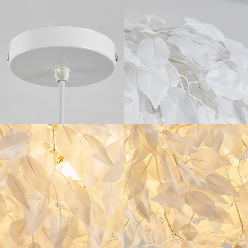 Lampe suspendue moderne en tissu blanc à feuilles - Luminaire suspendu pour chambre à coucher à 1 lumière, 19,5"/23,5"/27,5" de large