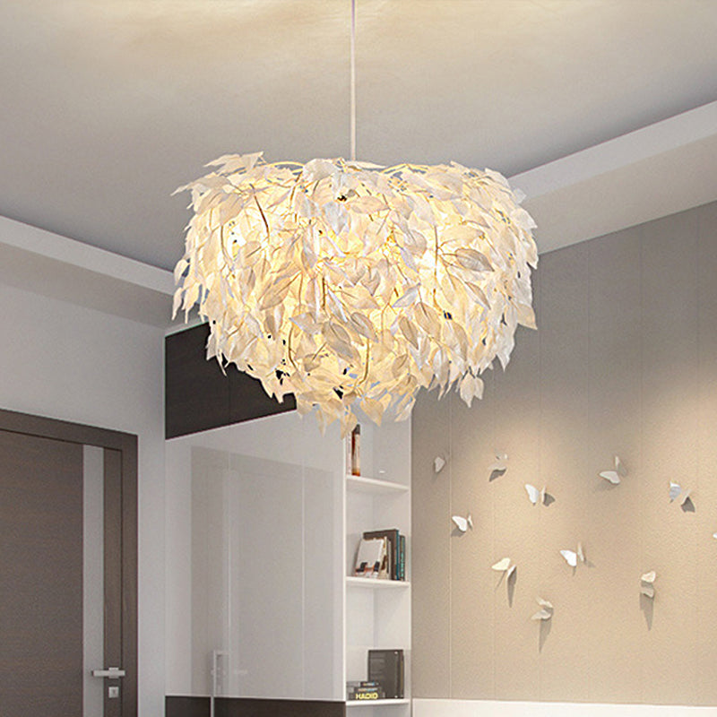 Lampe suspendue moderne en tissu blanc à feuilles - Luminaire suspendu pour chambre à coucher à 1 lumière, 19,5"/23,5"/27,5" de large