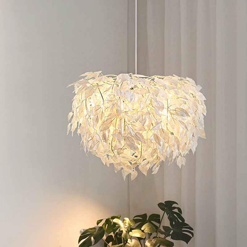 Lampe suspendue moderne en tissu blanc à feuilles - Luminaire suspendu pour chambre à coucher à 1 lumière, 19,5"/23,5"/27,5" de large