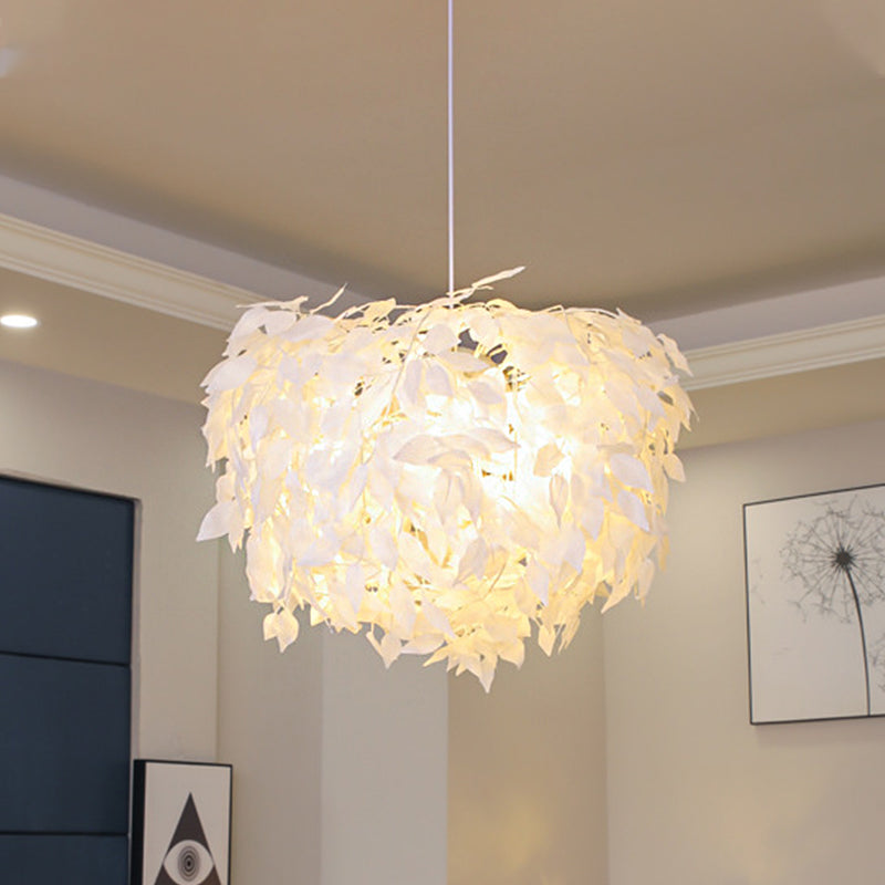 Lampe suspendue moderne en tissu blanc à feuilles - Luminaire suspendu pour chambre à coucher à 1 lumière, 19,5"/23,5"/27,5" de large