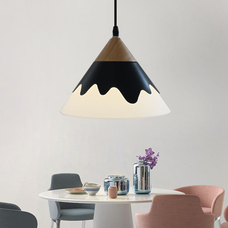 Modern Metal Cone Pendant Light Fixture for Dining Room in White/Gray/Black