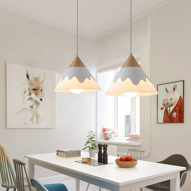 Modern Metal Cone Pendant Light Fixture for Dining Room in White/Gray/Black