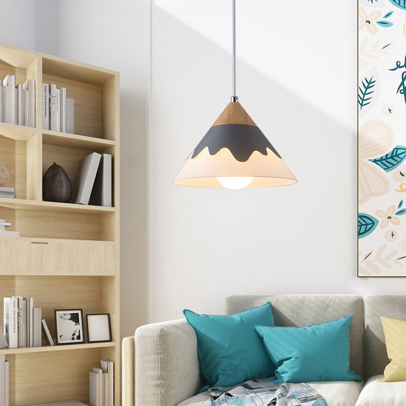 Modern Metal Cone Pendant Light Fixture for Dining Room in White/Gray/Black