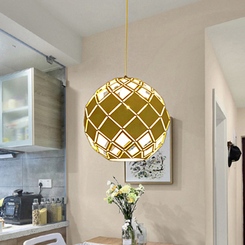 Hollow Globe Pendant Light - Nordic Metal Ceiling Lamp For Study Room 1 Blue/Red/Yellow