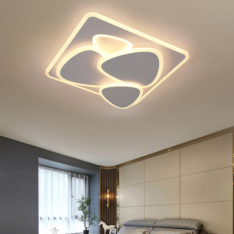 Modern Grey Flush Mount LED Ceiling Light with Overlapping Design in White/Warm Light - 19.5"/38" Wide