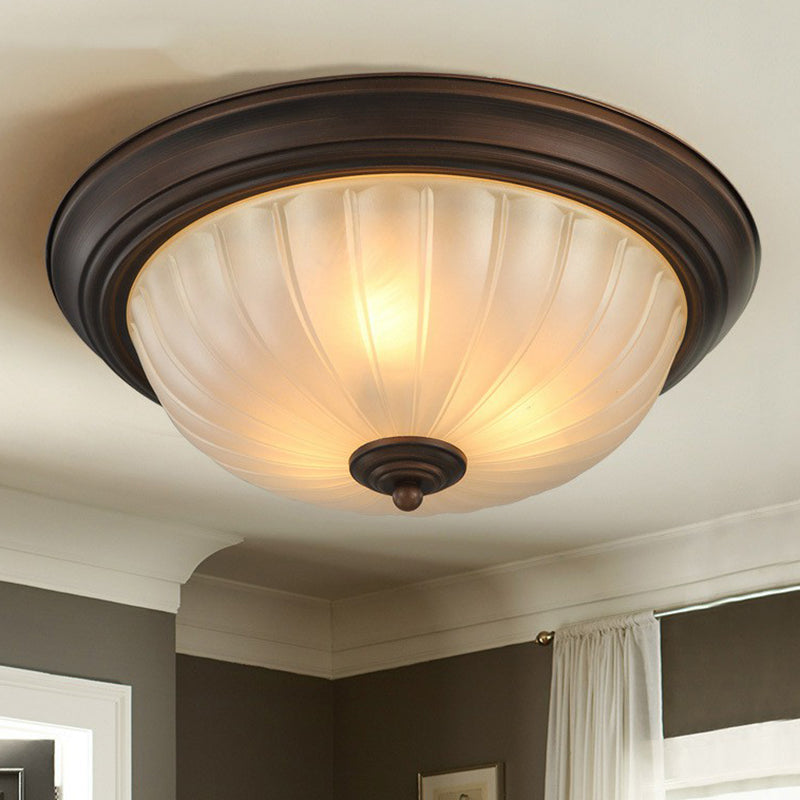 Traditional Dome Shaped Frosted Ribbed Glass Flushmount Ceiling Light - Set of 3 Bulbs for Bedroom