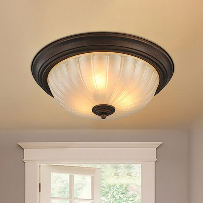Traditional Dome Shaped Frosted Ribbed Glass Flushmount Ceiling Light - Set of 3 Bulbs for Bedroom