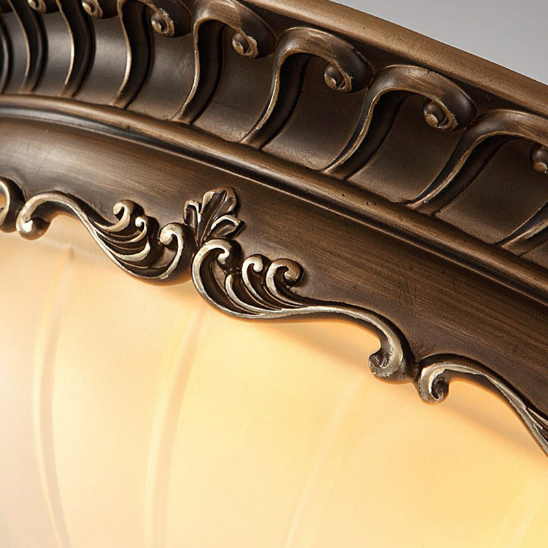 Classic Brown Ribbed Glass Dome Flush Mount Lighting Fixture - 3 Heads - Ideal for Bedroom