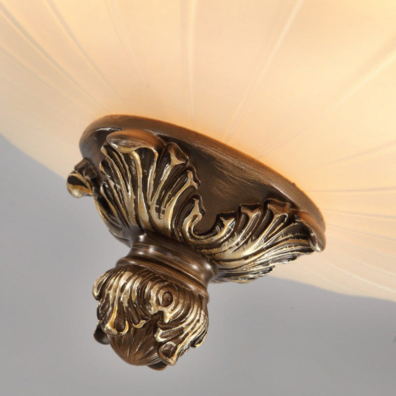 Classic Brown Ribbed Glass Dome Flush Mount Lighting Fixture - 3 Heads - Ideal for Bedroom